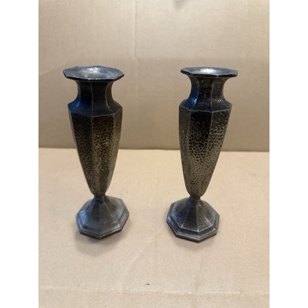 Vintage Jennings Brothers Spelter Candlesticks 1920s-1940s Hammered Look